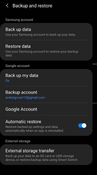 Then click on back up & restore and now is your choice between restoring or backup your data