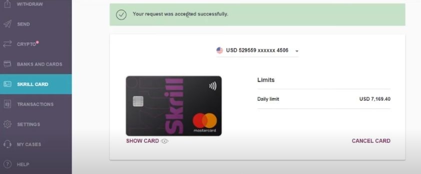 After that set, the currency from which country you belong and click on add a card with this your card no and Cvv is generated after entering the Skrill pin number