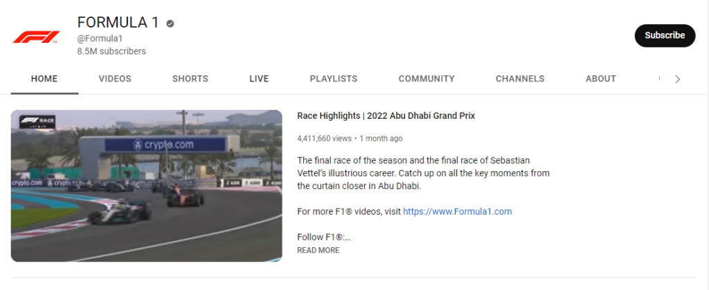 Formula One Youtube