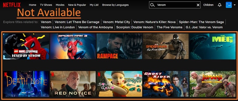 Por que não consigo assistir Venom no Netflix?