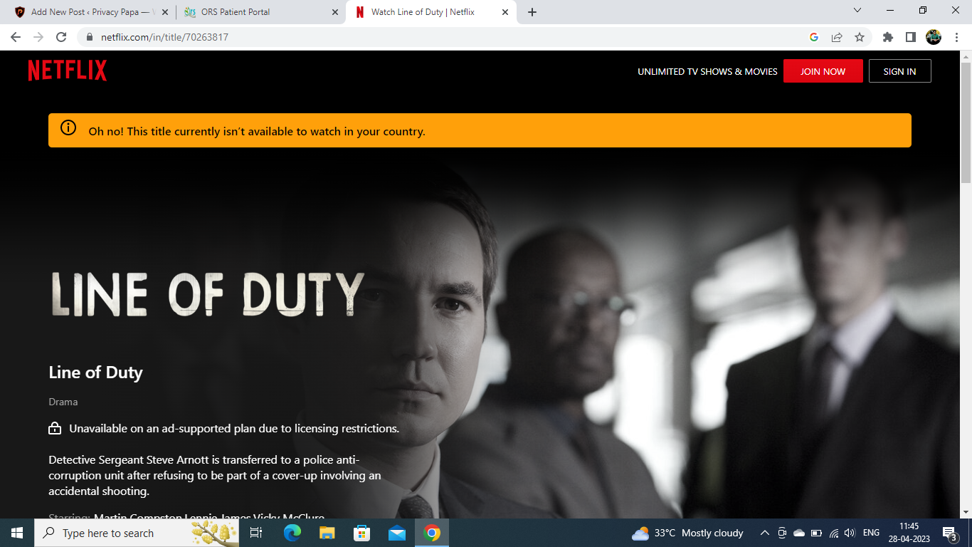 Line of Duty is not available