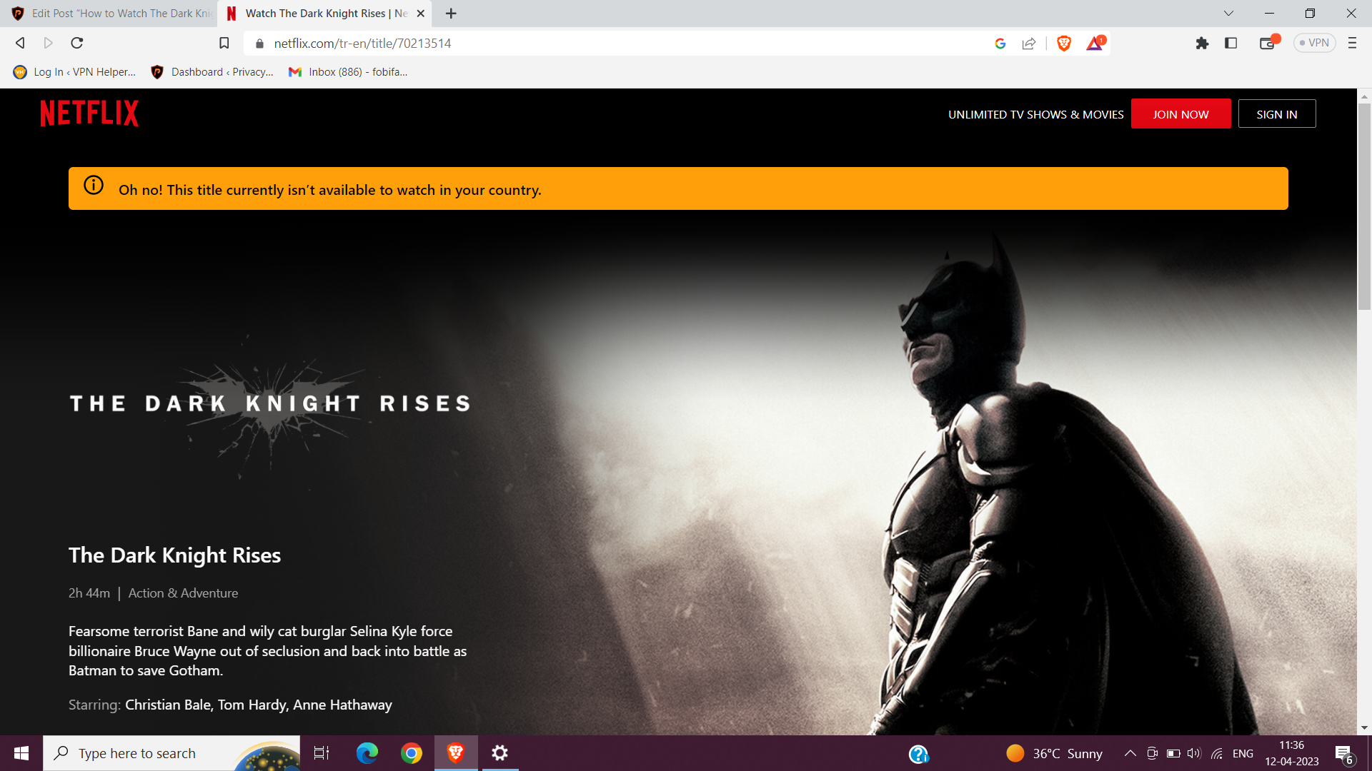 The Dark Knight Rises n'est pas disponible