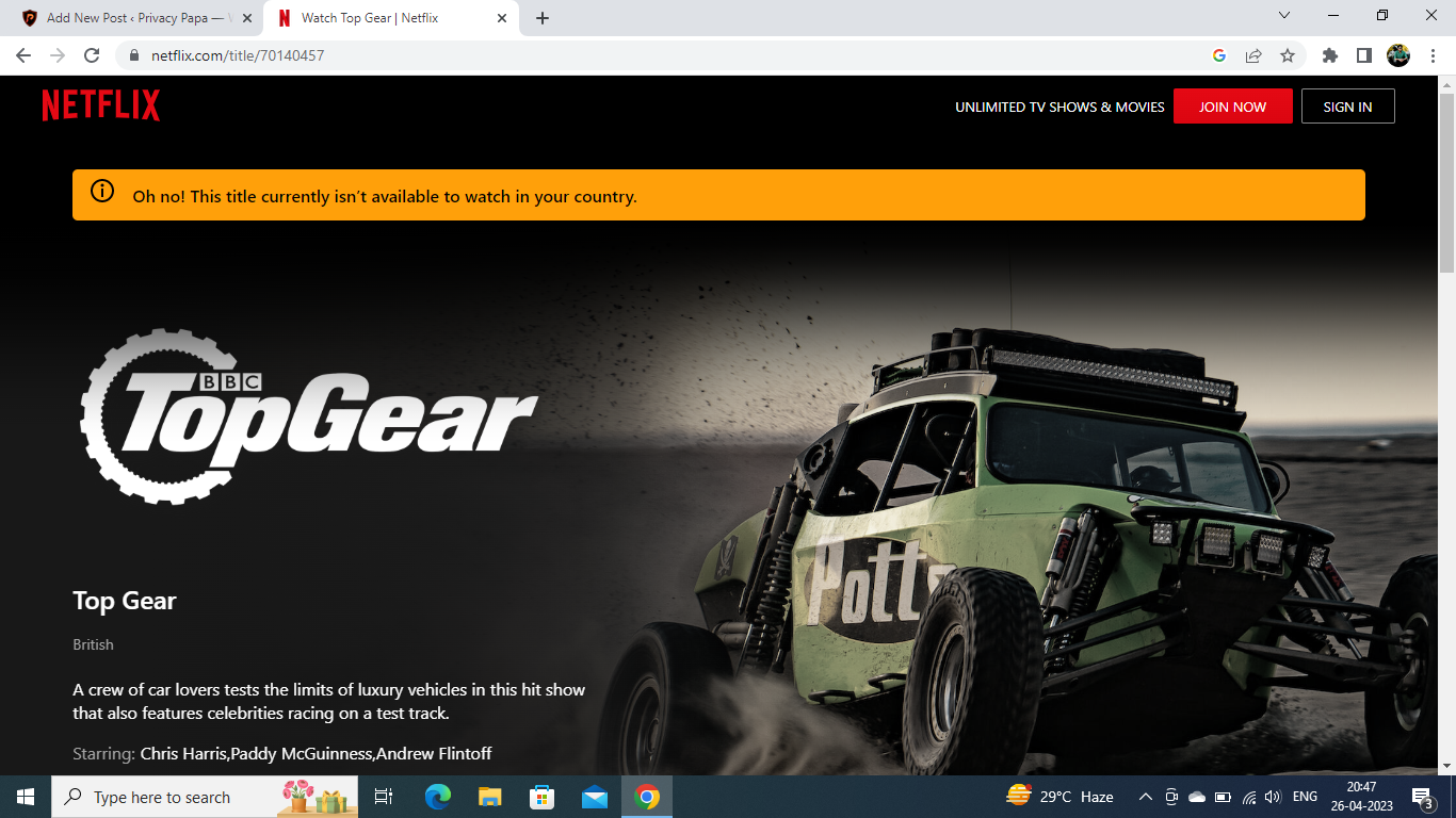 Top Gear não está disponível