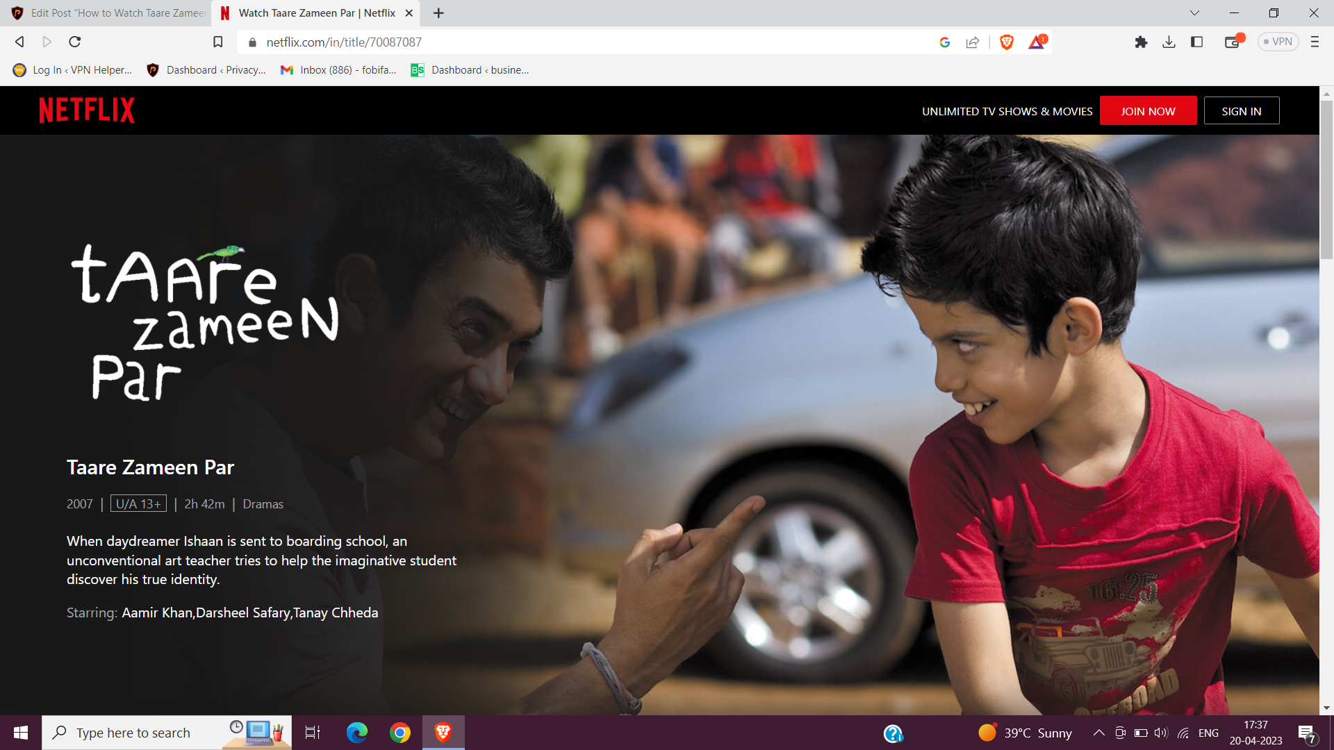 Regardez Taare Zameen Par sur Netflix