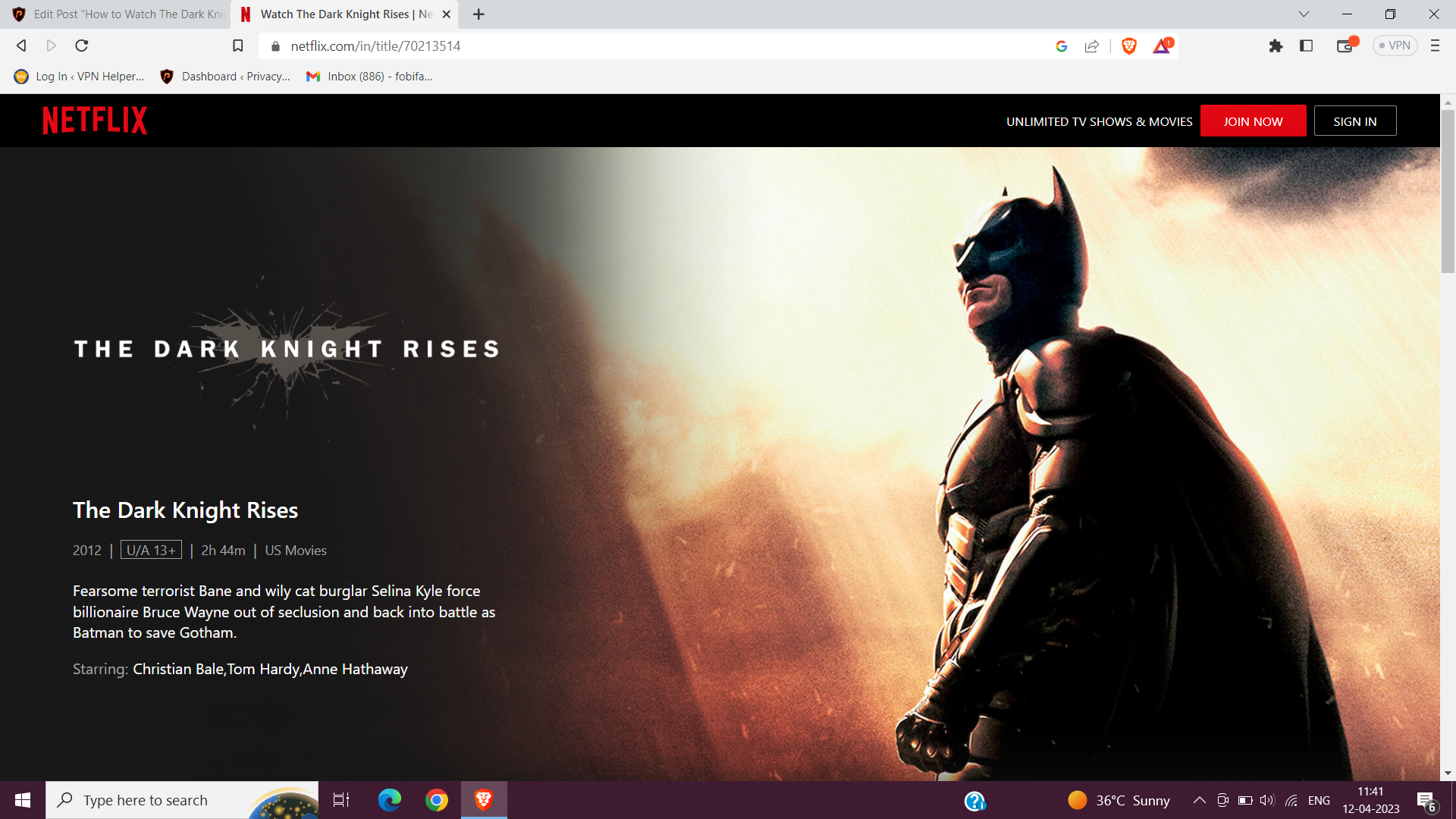 Watch The Dark Knight Rises on Netflix