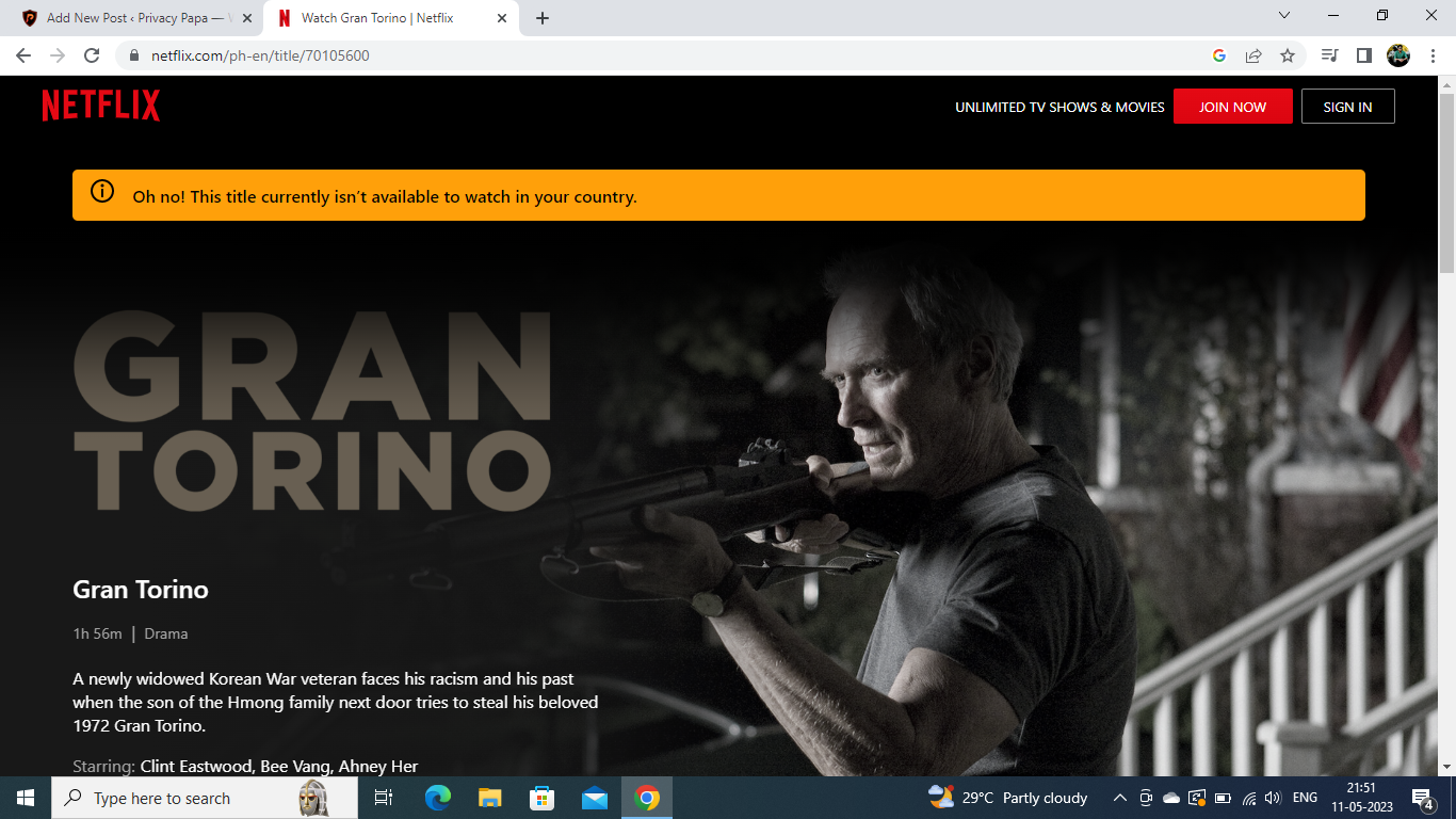 Gran Torino não está disponível